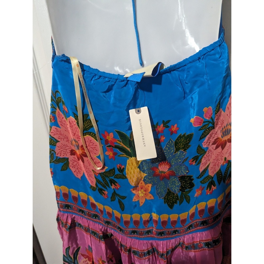 Farm Rio V-Neck Dress Anthropologie Halter Floral Tiered Sundress Cover XS NEW - Picture 9 of 15